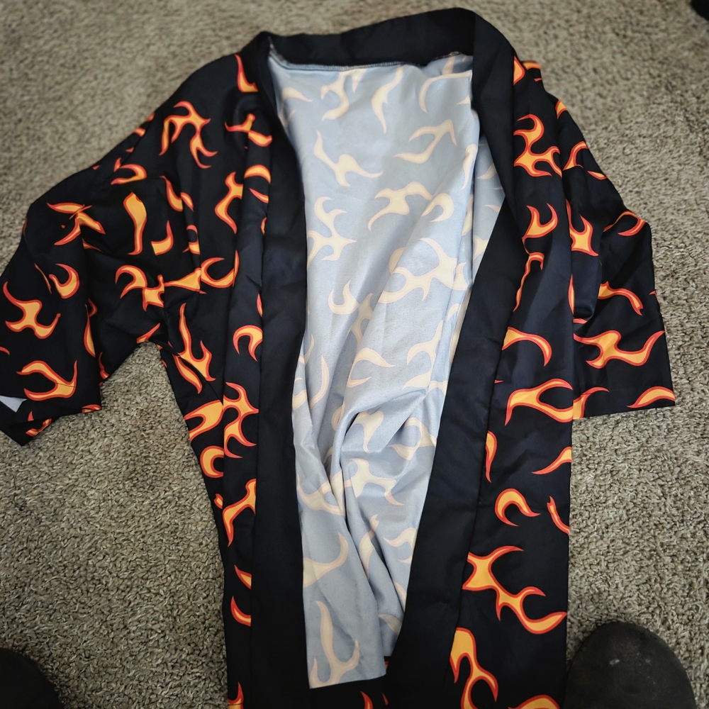 SHEIN Black Shirt with Vibrant Orange Flame Design